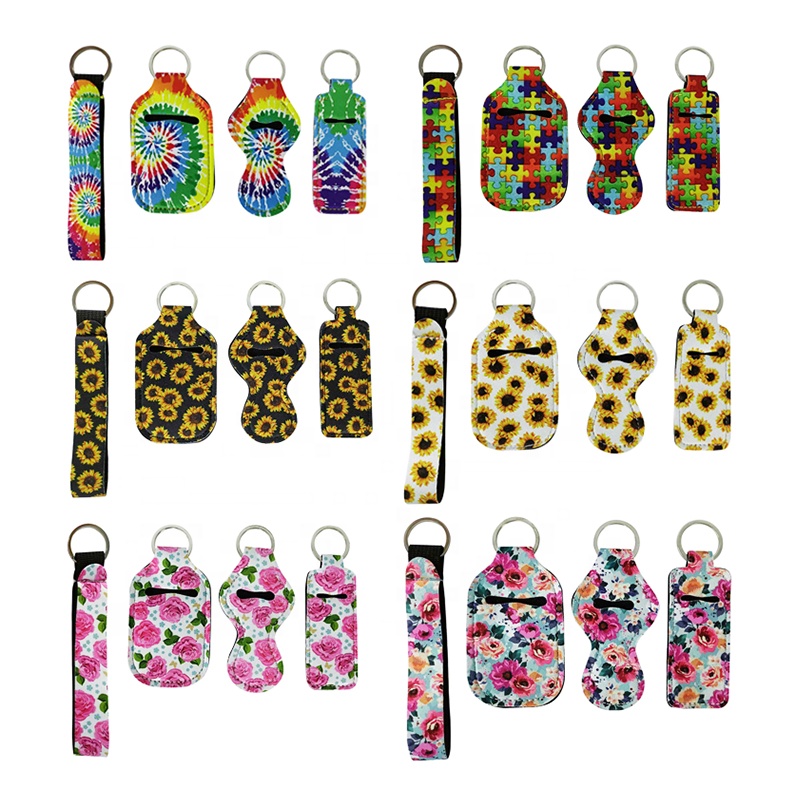 RTS Wholesale Custom Design Wrist Lanyards Keychain Chapstick Lip Gloss Holder Keychains Neoprene Sanitizer Holder Keychain
