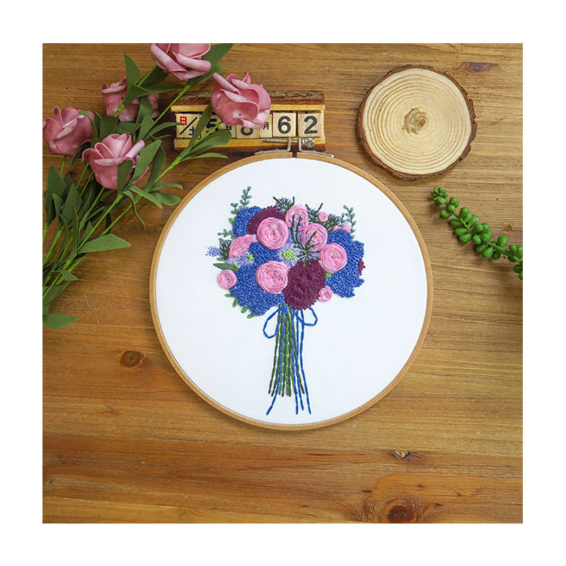 Xiurun HOT Selling Handmade Embroidery Set Needlework Sewing Craft Purple Roses Flower DIY Embroidery Kits