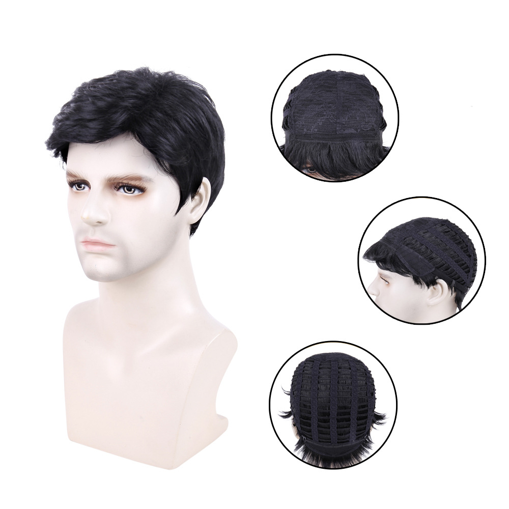 Ready To Ship Handsome Short Hair Men Wigs Synthetic Hair Toupee For Man