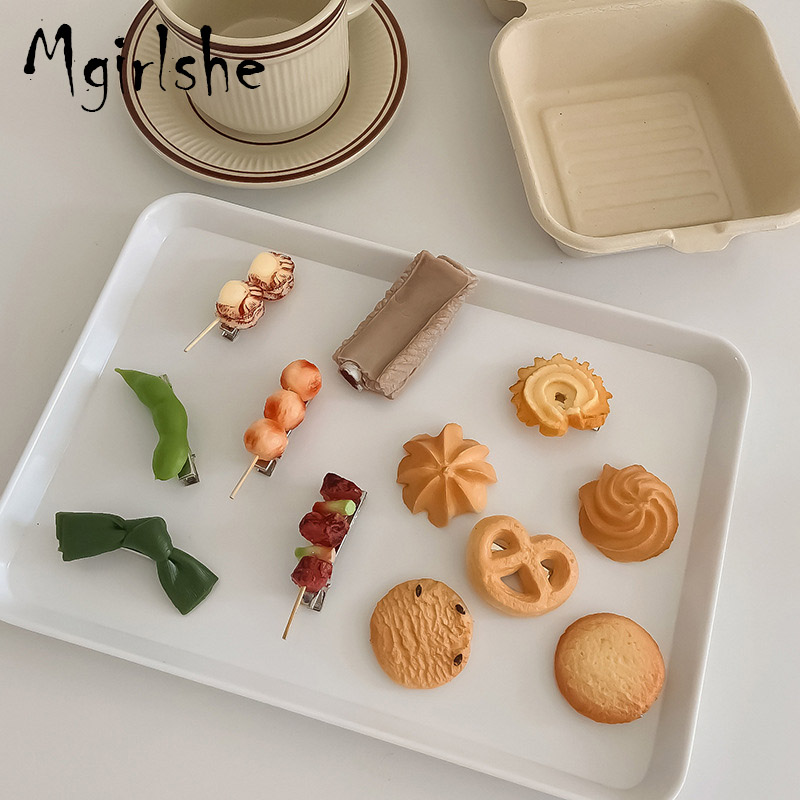 Mgirlshe Chic Funny Fake Food Biscuit Rib Hairclips Resin Acrylic Girls Hair Clip Accessories BBQ Cute Barretes Cookie Hairgrips