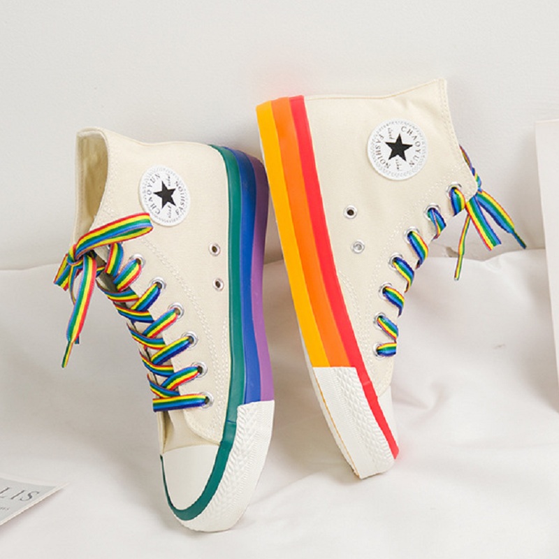 Rainbow Bottom Casual Shoes Woman High Top Sneakers Canvas 2020 Spring Female Casual Shoes White Canvas Sneakers Oman