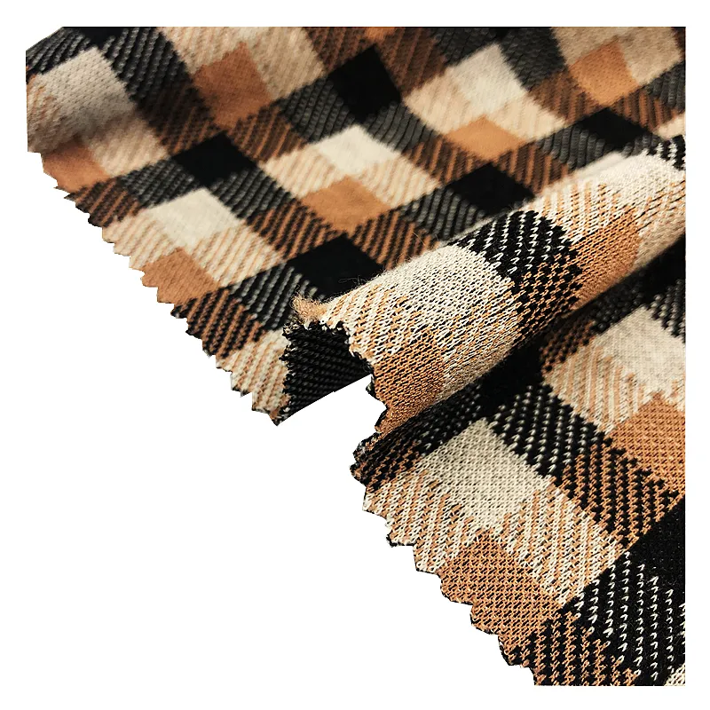 Fashion yarn dyed fabric knitted jacquard plaid polyester rayon fabric for coat