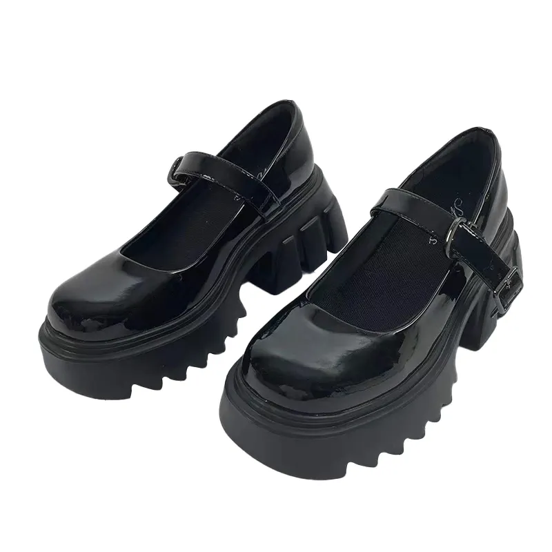 Magicmk Ladies Fashion Vintage Patent Mary Jane Chunky Heel Girl Shoes Faux Leather Platform Shoes