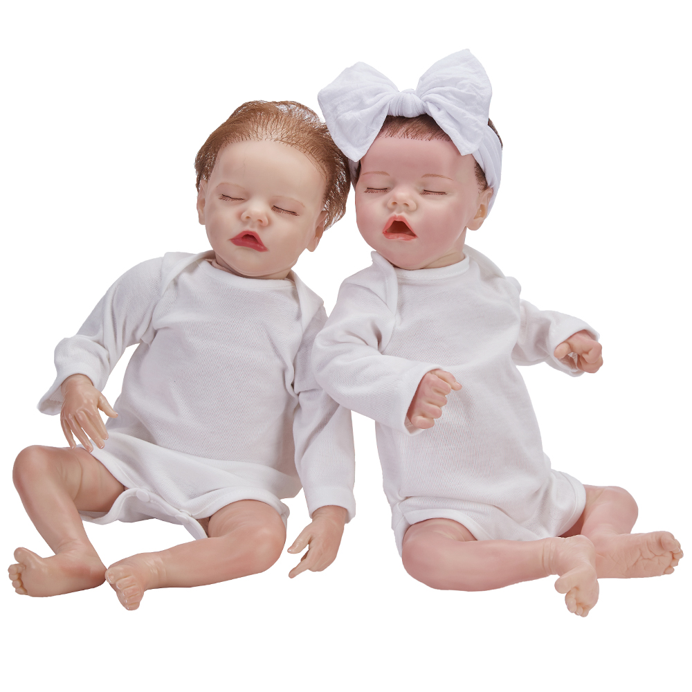 Dolacoco 18 Inch Sleeping Silicone Baby Lifelike Twins Reborn Bebe Doll For Children