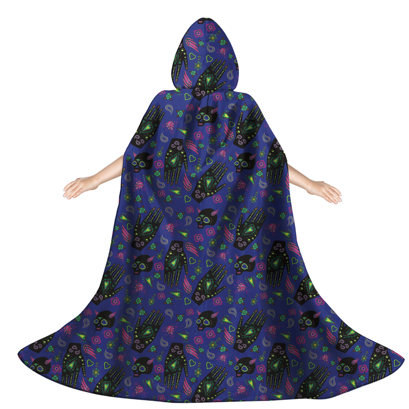Blue Purple Custom Print Kids Hooded Cloak with Fluorescent Design Halloween Witch Cape Halloween Girl Clothing Dropship