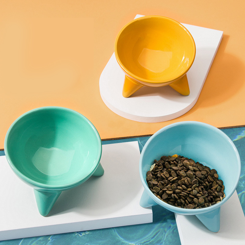 15 Degree Tilted Pet Food Water Bowl Feeder Double Pet Non-slip Ceramic Feeding Cat Bowl