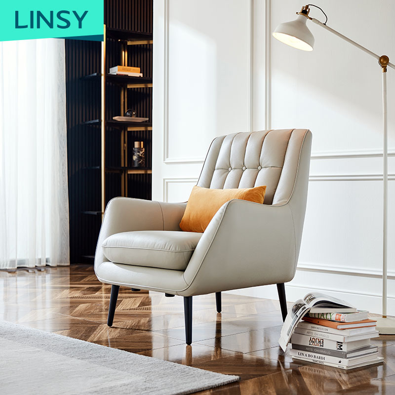 Linsy Classic Leisure Chair Home Furniture American Style Yellow White Living Room Lounge Leather Single Seat Sofa Chair Ram1Q