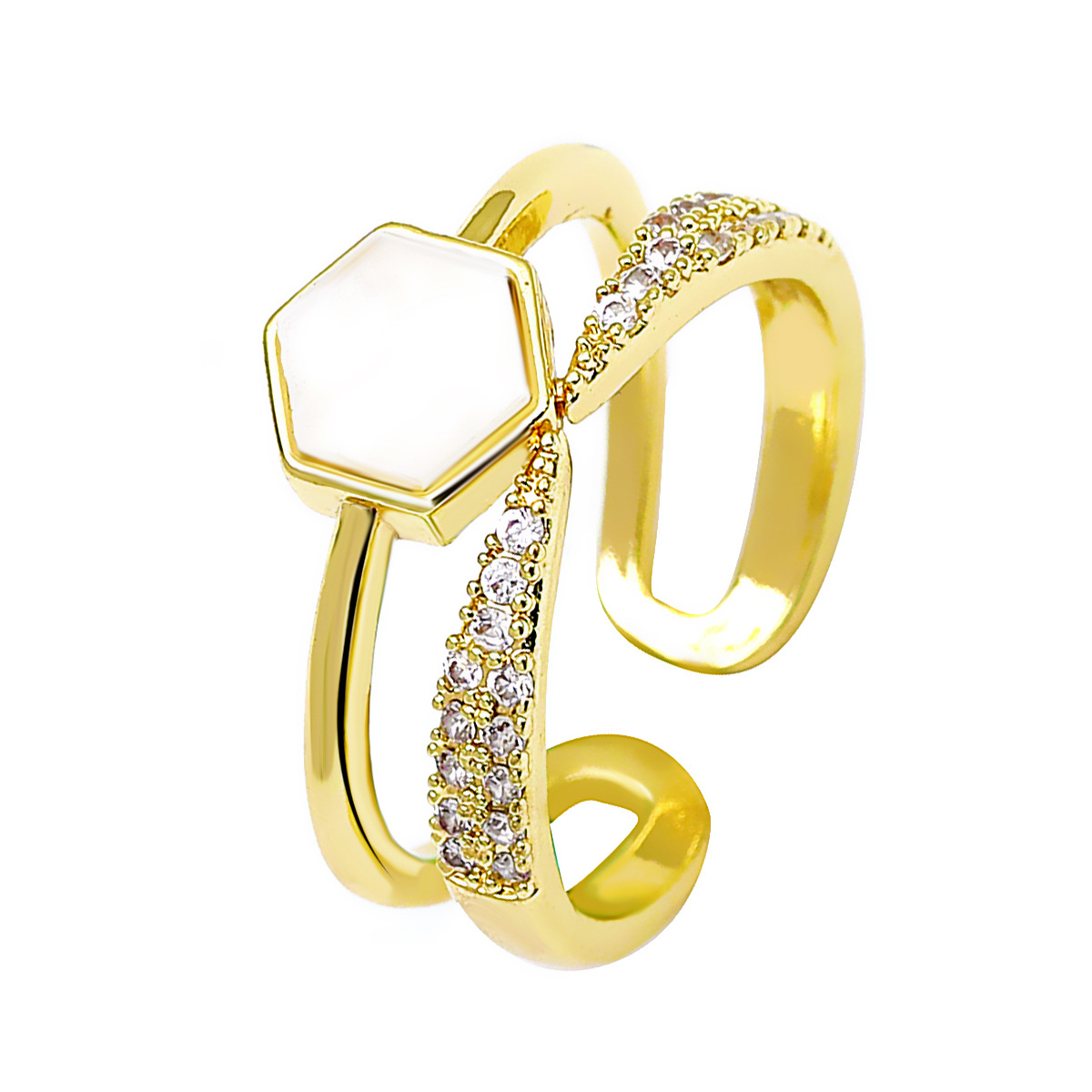 Korean Fashion Double Layers Crystal Open Finger Ring Micro Paved Cubic Zirconia Opal Opening Ring For Women Jewelry