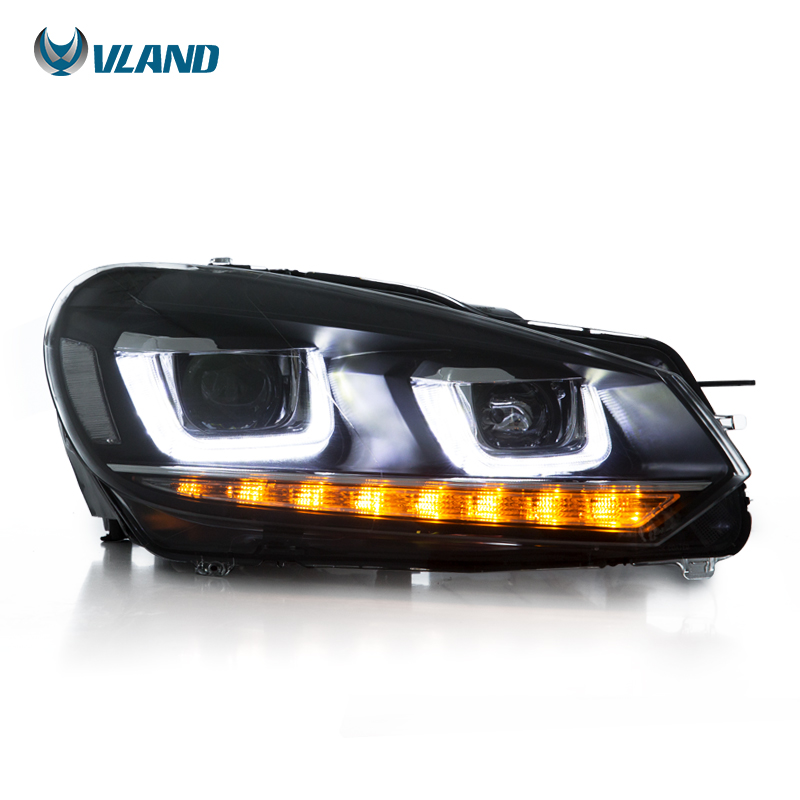 VLAND Factory Car Head Lights With Sequential Turn Signal Front Lamps For VW MK6 Golf 6 2008-2013 LED Head Lamp Headlights