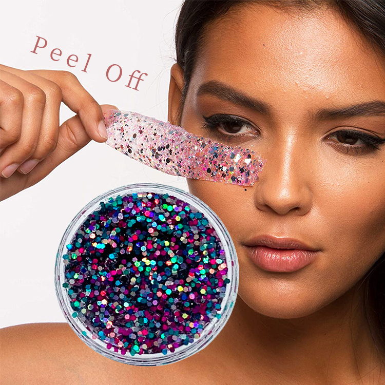Colorful Cosmetic Body Glitter Chunky Glitter Long Lasting Fix Gel for Face, Body, Hair and Nail