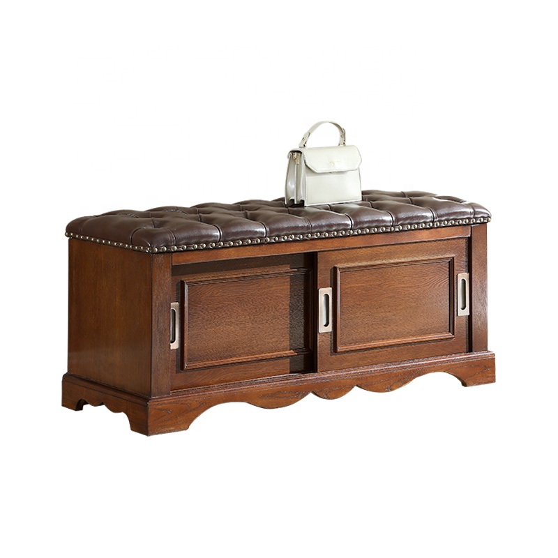 Modern Classic American Antique Upholstered Fitting Wood Shoe Storage Bench Cabinet Entryway with Seat