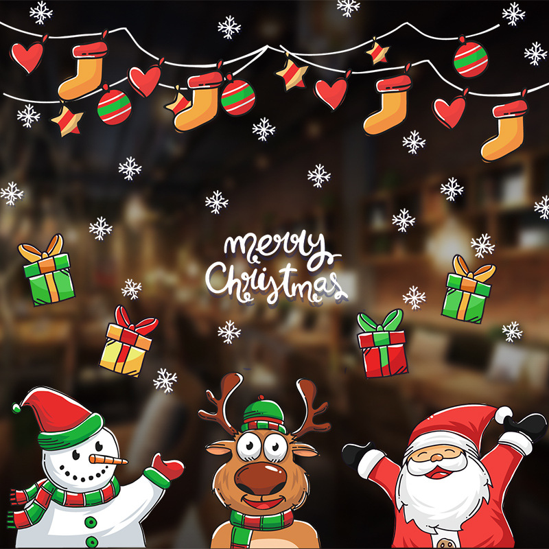 Christmas cottage glass window stickers pvc christmas decoration