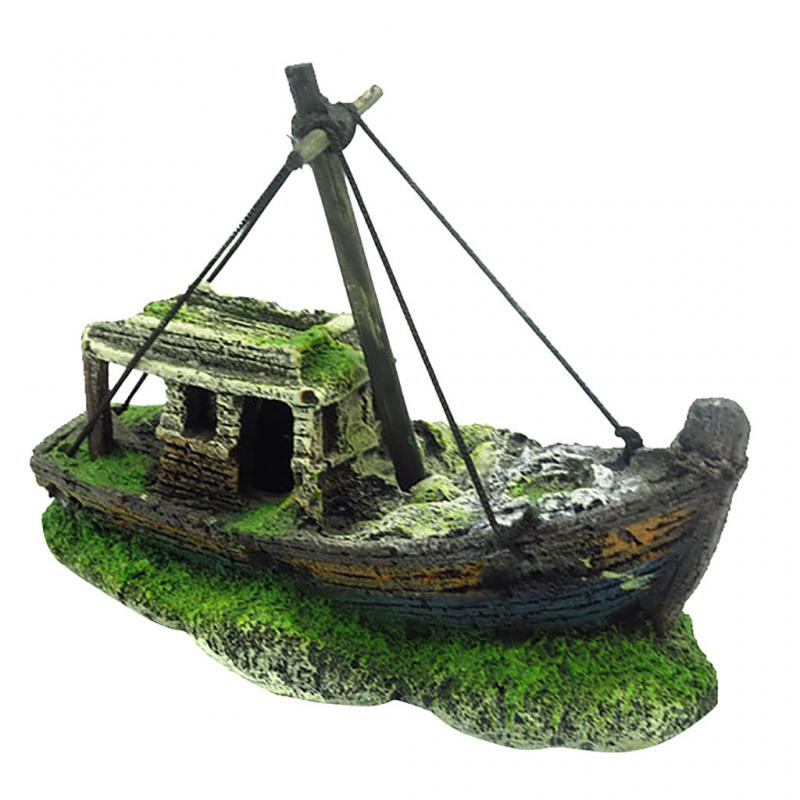 Aquarium Fish Tank Decorations Landscape Pirate Ship Vintage Resin Design Boat Aquarium Accessories Home Decorations