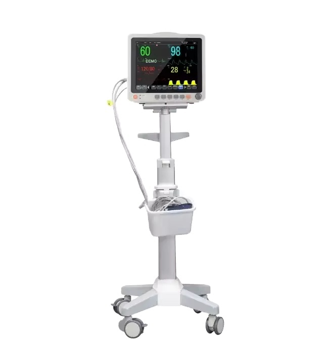 Medical Hospital Equipment Monitor Patient Vital Signs Stand Optional Cardiac Trolley ECG SPO2 Emergency Clinics