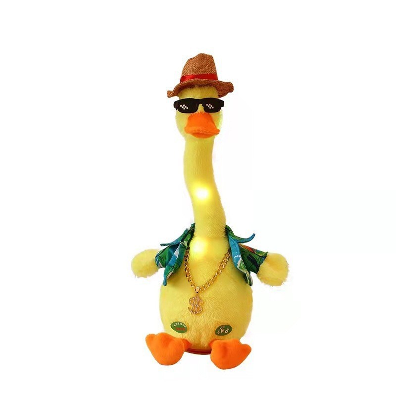 Cross-Border New Arrival Spot Re-Reading Duck Internet-Famous Toys Sand Carving Singing Plush Electric Doll Tongue-Learning Duck