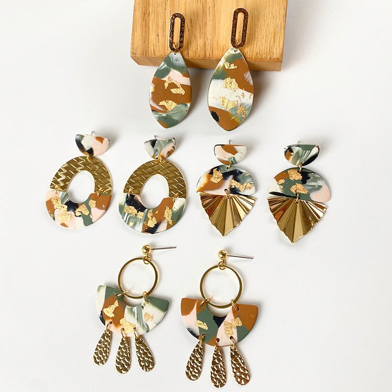 Morandi Color Texture Marble Pattern Soft Pottery Vintage Hoop Earrings Ins Web Celebrity Design Sense Manufacturer