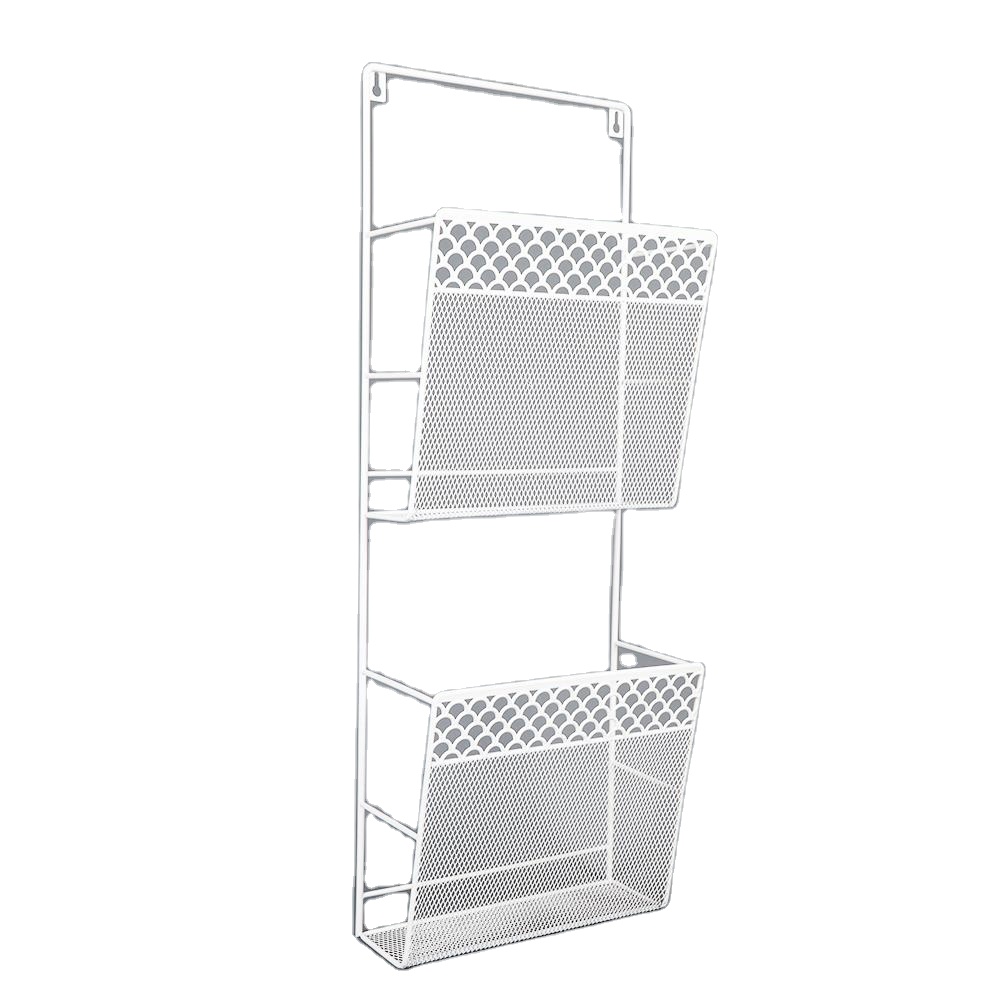 Wholesale Wall mounted white holder metal magazine rack Vintage style iron wall mount industrial pipe book shelves
