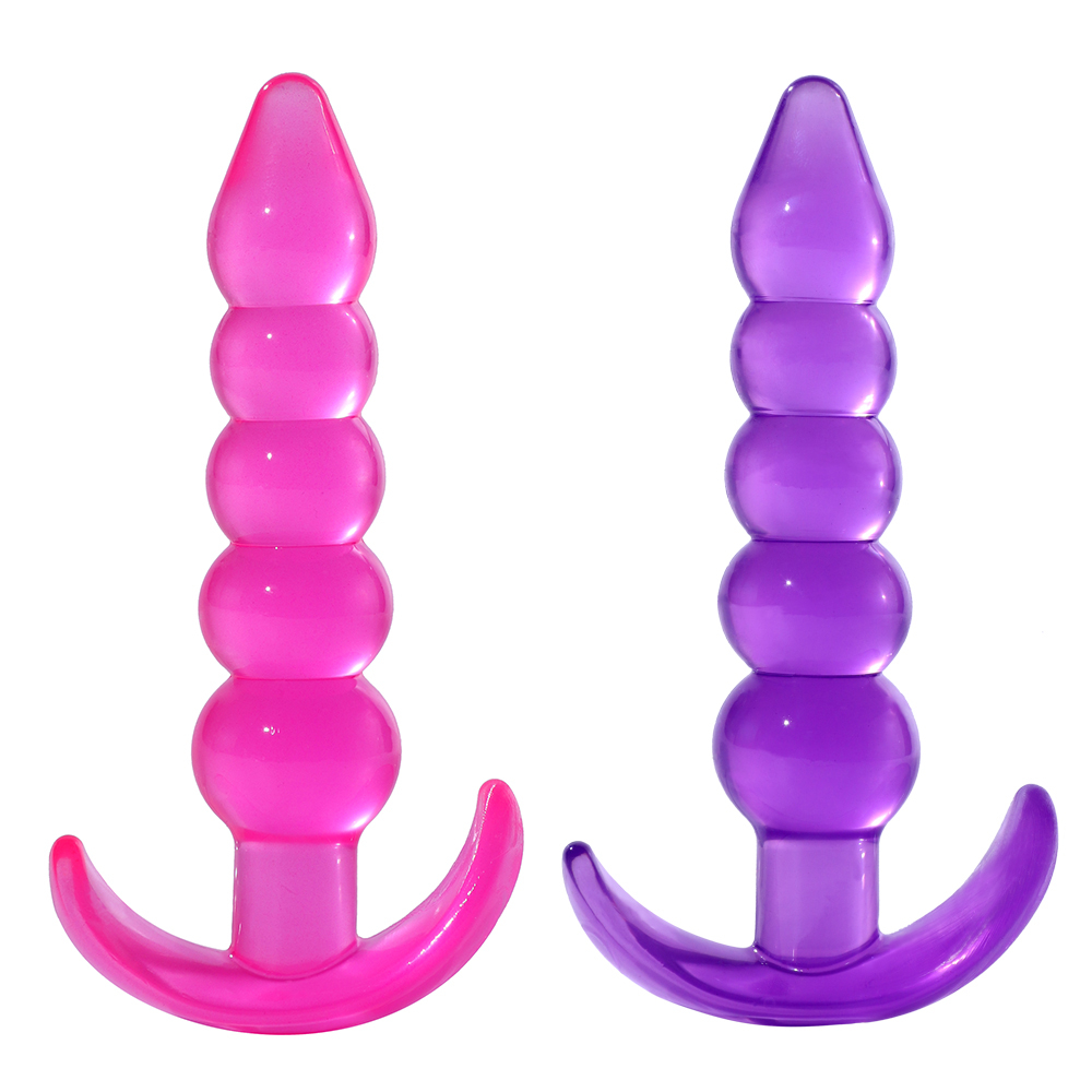 Cheap Wholesale Transparent Colorful Silicon 5 Bead Balls Long Anal Beads Butt Plug For Men Women Sex
