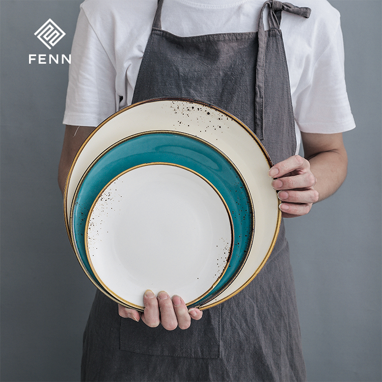 color heathy glazed Dishwasher Microwave oven Safe Porcelain , high feet speckled design ceramics dinner dishes set