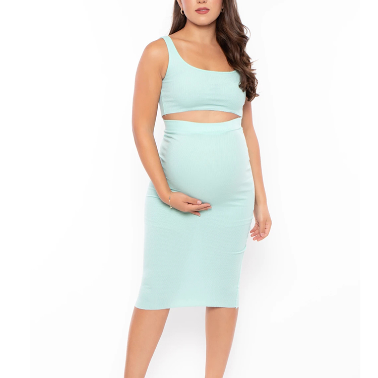 Custom maternity dresses women pregnant clothes casual two piece set square neck pencil dress