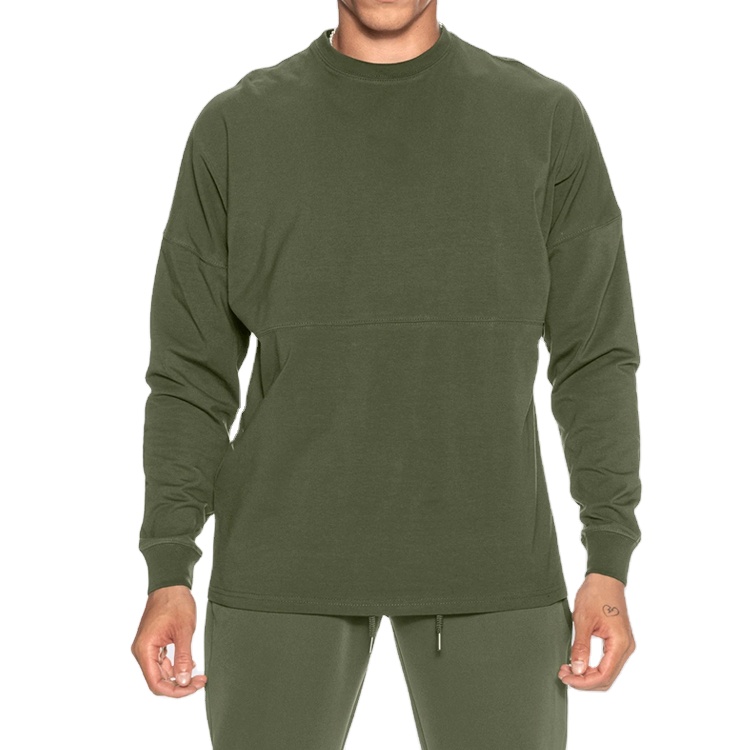 Metro Men Gym Workout Long Sleeve Custom Cotton Loose Crew Neck Blank Sport T-shirt