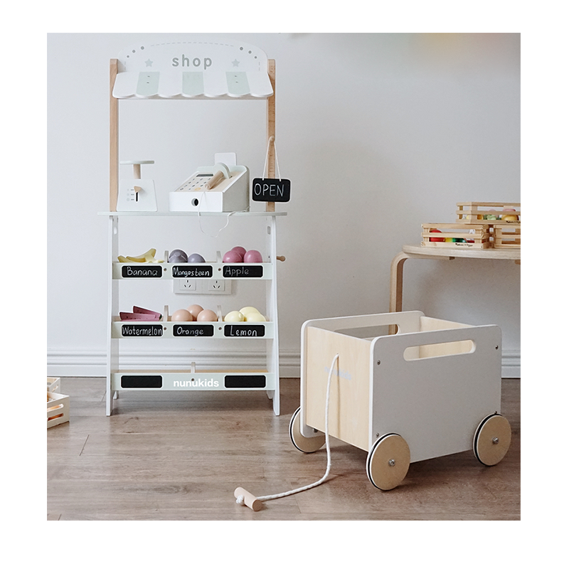 New style hot selling role play toy wood fruit shop Wooden toy fruit store Simulation toy fruit shopping Commissary for kids