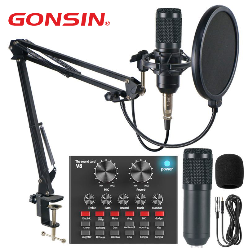 GONSIN Studio Microphone Set Professional Wired XRL Condenser Microphone Kit with audio sound card