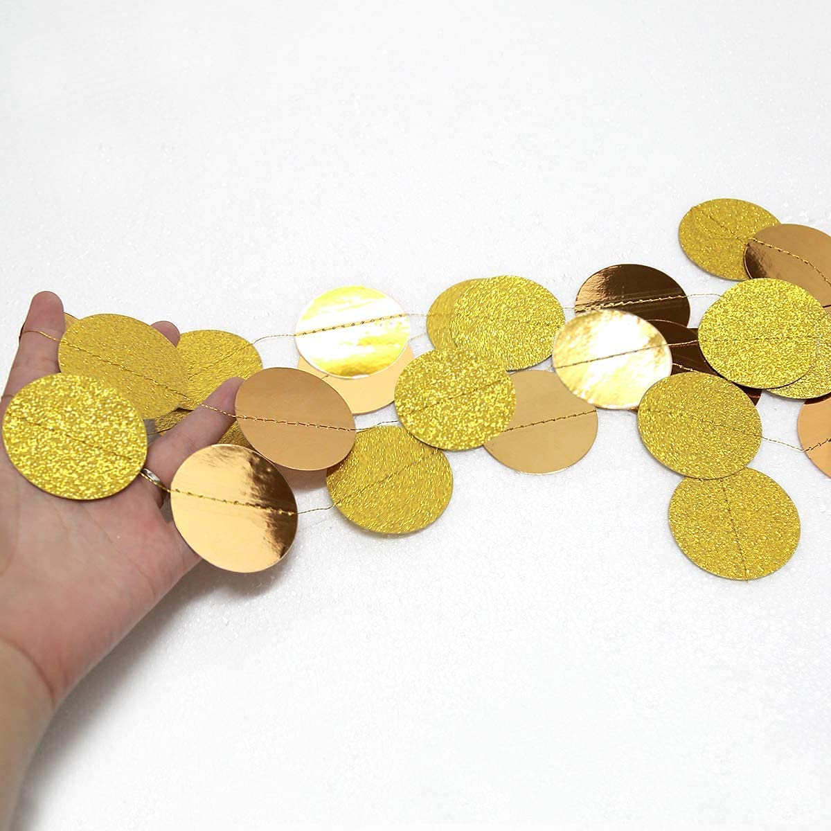 Gold Circle dots Garland Golden Party Decorations Glitter Polka Dots Streamers Hanging Backdrop Bunting String Wedding/Birthday