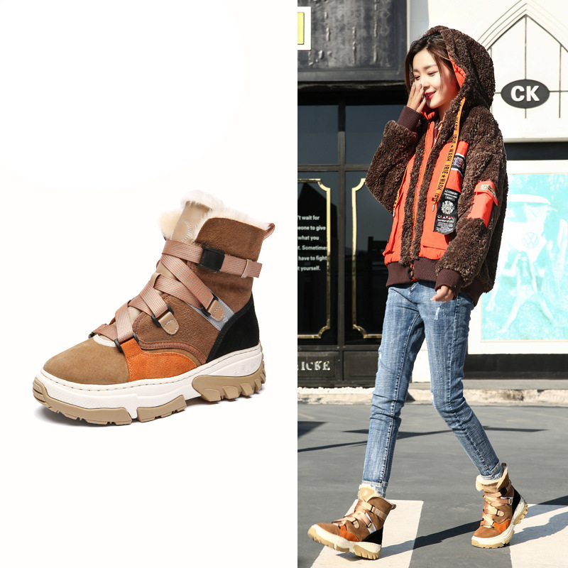 Pure wool snow boots female winter 2024 new thick extra thick warm cotton shoes foreign fur snowshoes