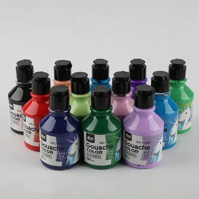 Factory Supply Flap Lid Jelly Gouache Paint Black Lid Bottle 150 ML Gouache Color Paint