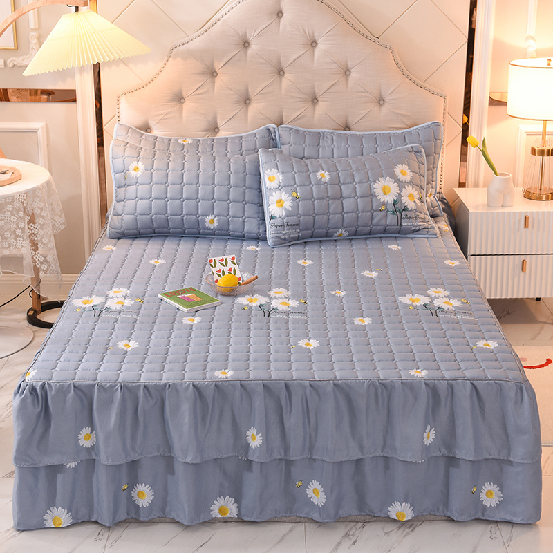 Quilted bed sheet printing polycotton mattress protective cover fixed fitted bed cover bed skirt for home hotels