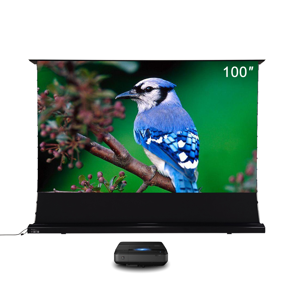Бесплатная доставка 100 inch Электрический напряжения напольное ограждение для UST ALR Лазерный Проектор моторизованный ультракороткие пледы киноэкран образца