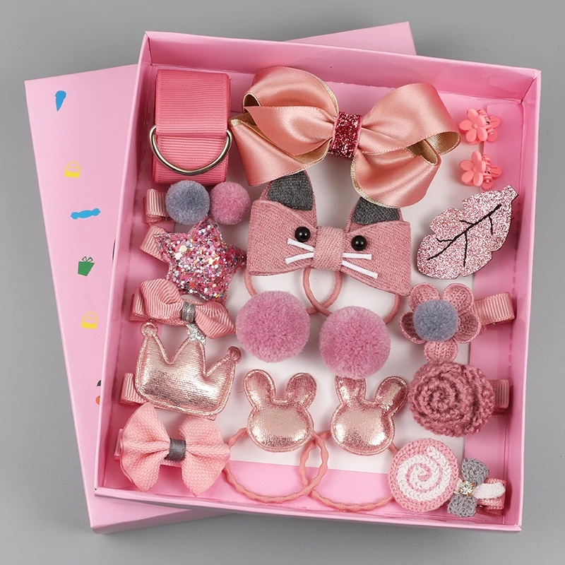 18 Piece Hair Clip Set Cute Hair Accessories Girl Headwear Bow Flower Animal Hairpins Hair Band Cartoon Elastic Headdress Gift