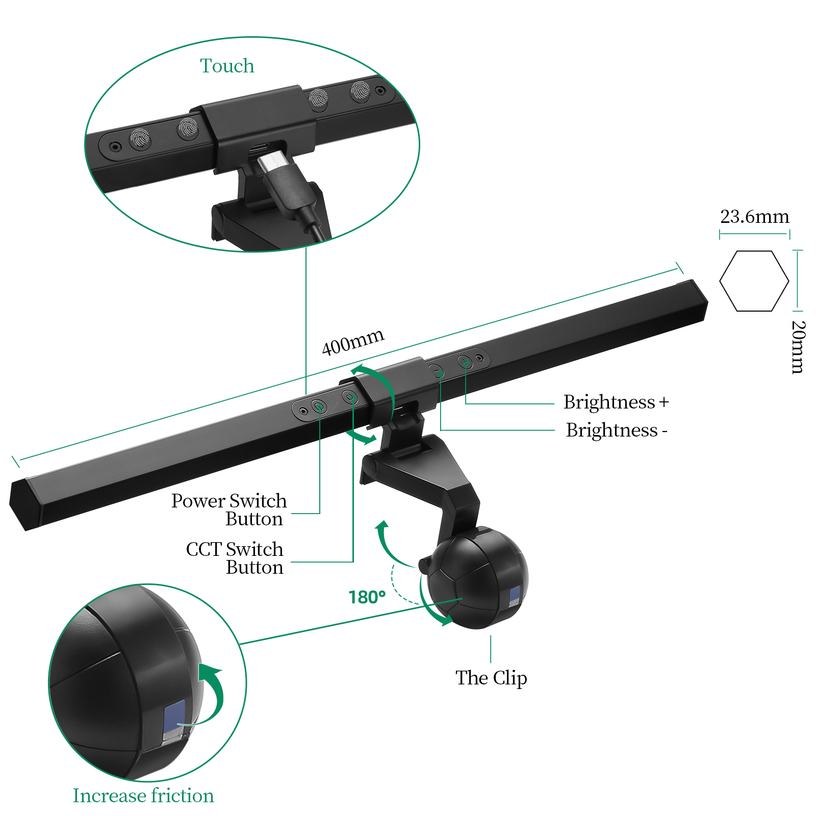 CPYP USB Powered Dimmable LED Computer Monitor Light Bar Lamp with Auto-Dimming and Adjustment Features