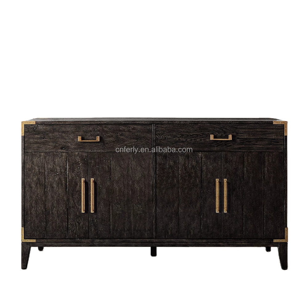 Home furniture dining room furniture customized hand-cast metal hardware tapered legs oak 4-door dining sideboard