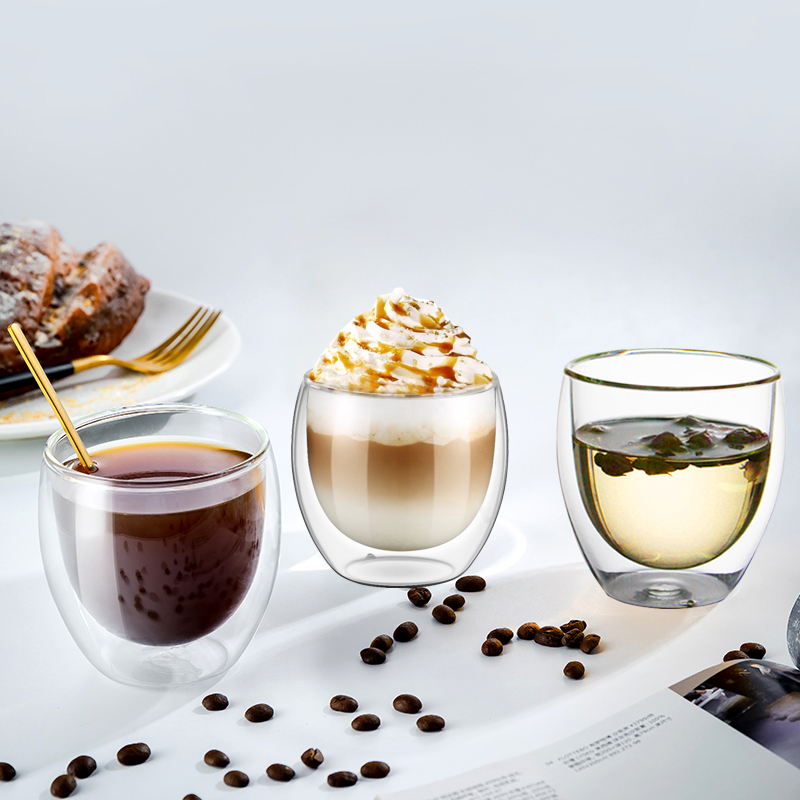 wholesale custom logo arabic reusable gray transparent double wall milk coffee glass cup