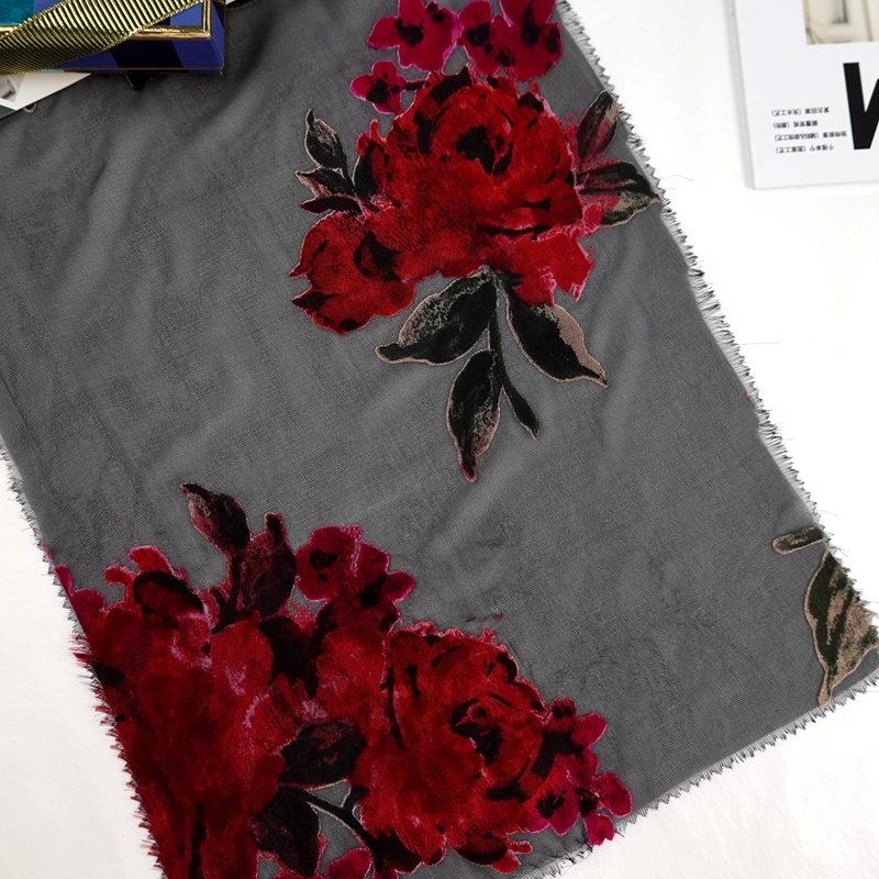 Light weight viscose nylon knit rose floral burnout tulle fabric for wedding dress
