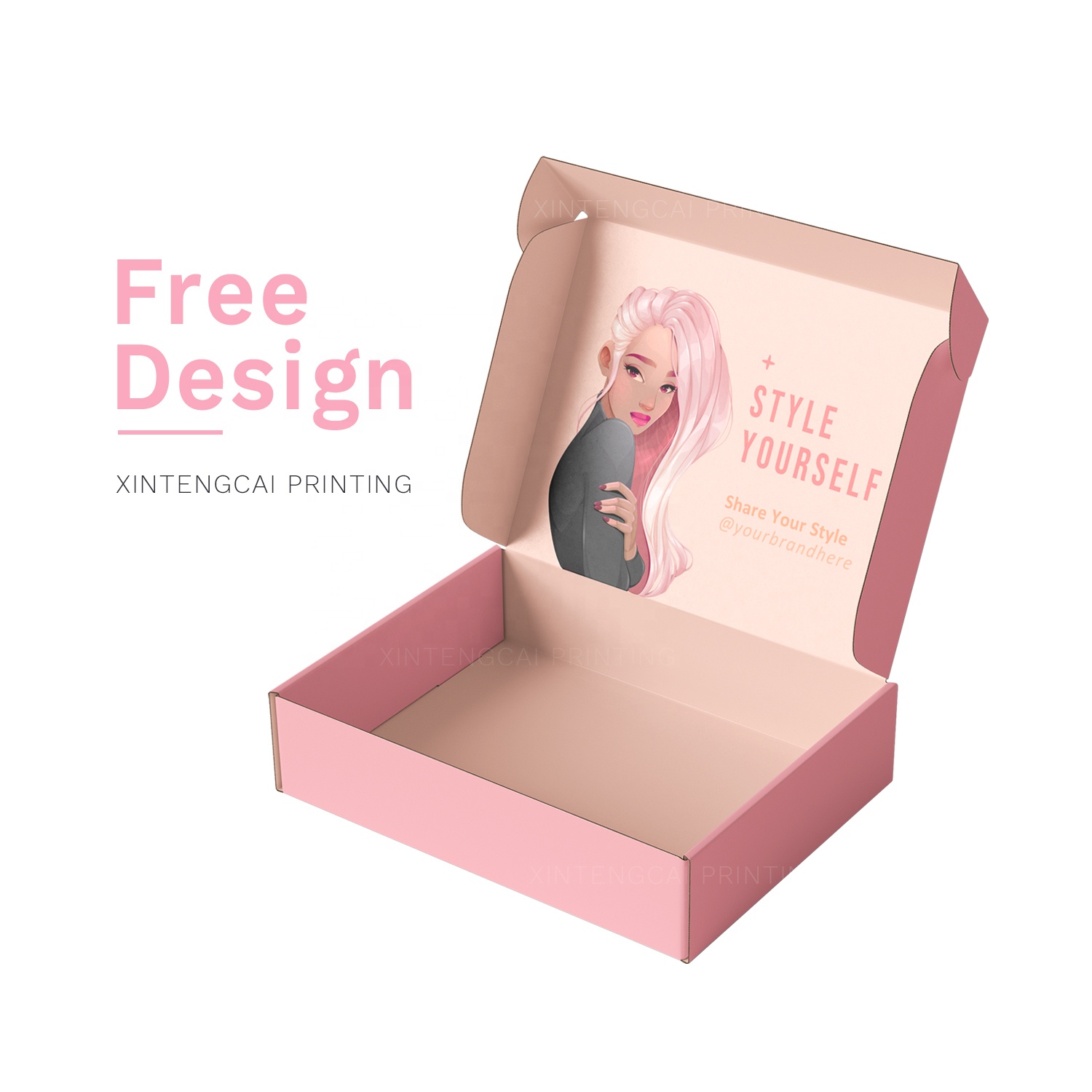 Free Design Cute Pink Anime Girl Custom Eco Corrugated Paper Mailing Box Packaging for Beauty / Skincare / Cosmetic Startup