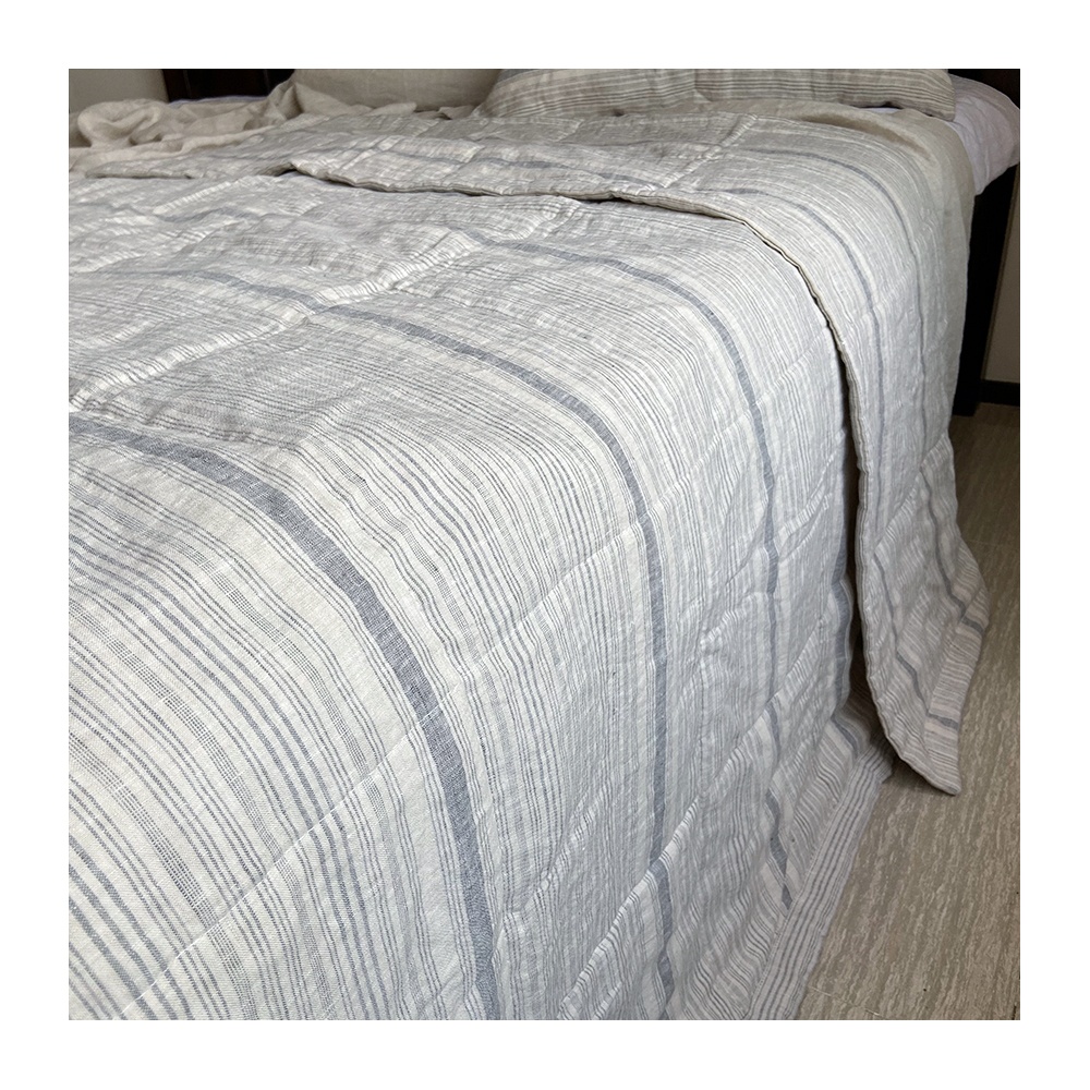 LZ grid pattern linen bed quilt stone washed linen summer quilt 100% french flax throw blanket quilt linen