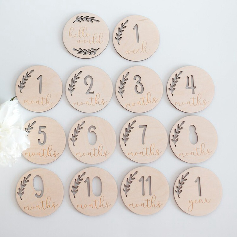 Numbers Baby Milestone Cards 2021 New Style Wholesale Monthly Discs Blocks Wooden Baby Milestone Cards