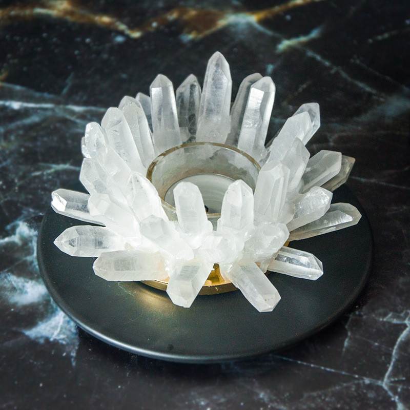 Natural crystal small tea candle holder luxury crystal ornaments furniture decoration