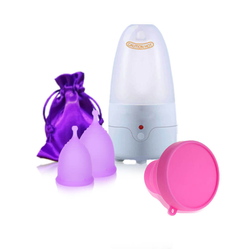 Wholesale Foldable Sterilizing Menstruation Period Copo Menstrual Silicone Menstrual Cup with Spot Cleaning Steamer Sterilizer