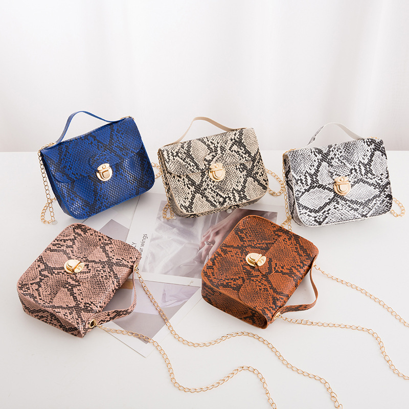 Personality trend chain female snake print small square bag single shoulder bag handbag messenger bag for girls