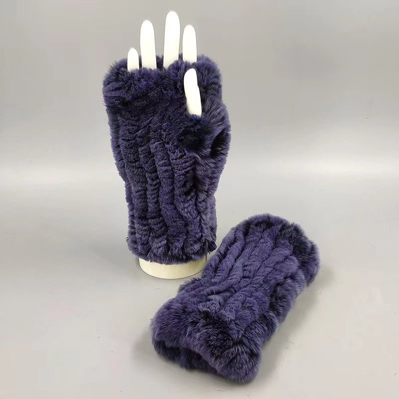 High Quality Custom Knit Mittens Winter Fingerless Chinchilla Fur Gloves Women Real Rex Rabbit Fur Gloves