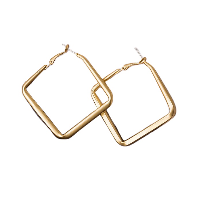 Square Golden Metal Hoop Earrings Stainless Steel Earrings Jewelry for Women 2021
