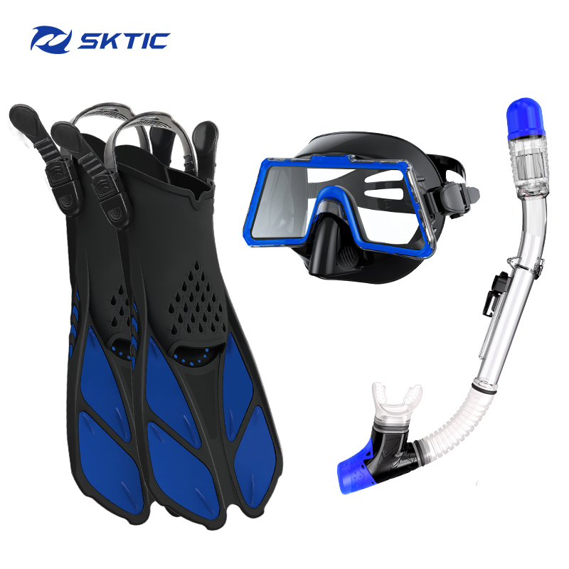 SKTIC Adults Snorkel Set For Women Men Underwater Sport Snorkeling Gear Set Anti-fog Anti-leak Swimming Mask And Fins