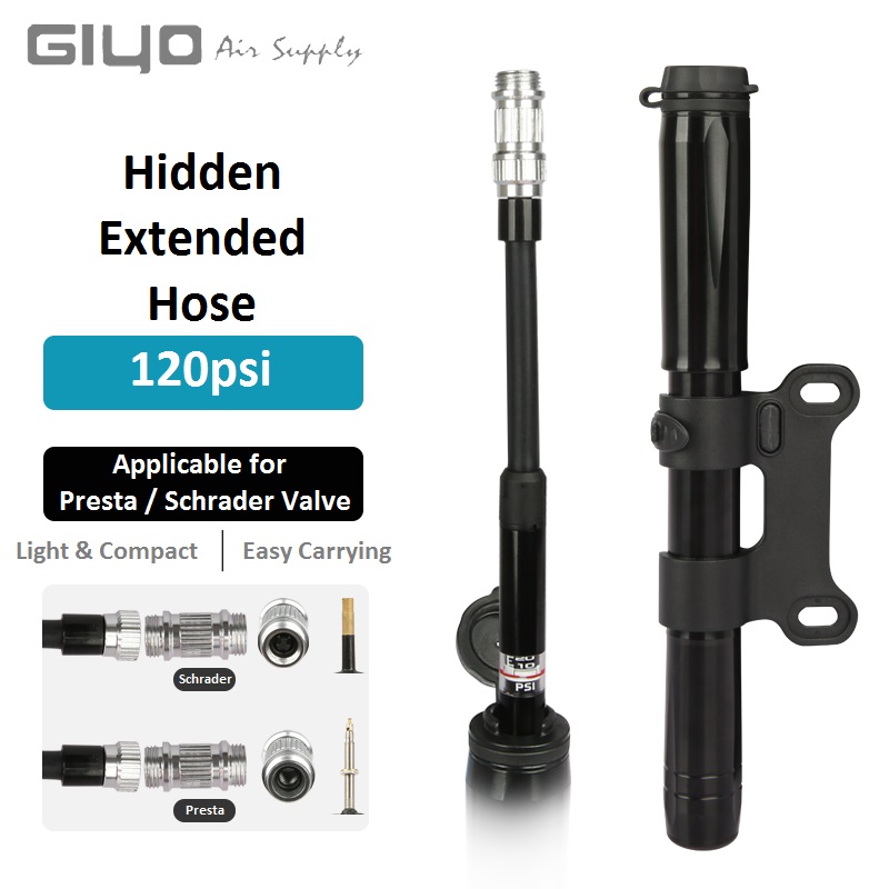 GIYO GM-571E 120Psi 22X2Cm CNC алюминиевый сплав Presta / Schrader Клапан ручной подвесной насос для шин велосипедный насос
