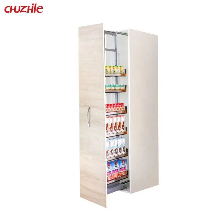 High Quality Kitchen Storage 6 Layer Tall Unit Basket Stainless Steel Panel With Glass Design Pull Out Basket Pantry Organizer