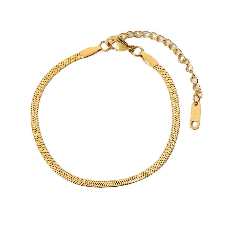 PVD coating Titanium steel bracelet jewelry stainless steel 14k gold 3mm flat snake chain bangle European and American women