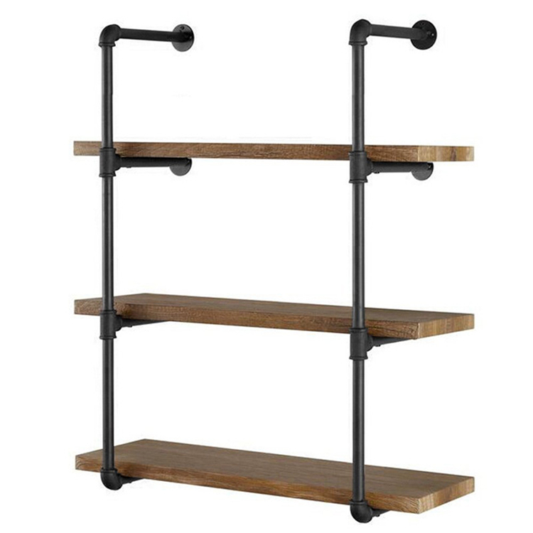 American kitchen retro iron pipe wall solid wood 4-layer wall-mounted bookshelf storage shelf
